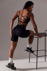 Ardour - Open Back Square Neck Sports Bra in Black - iAM Fashions