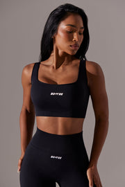 Ardour - Open Back Square Neck Sports Bra in Black - iAM Fashions