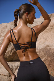 Strive - Scoop Neck Lace Up Back FlexiRib Sports Bra in Black - iAM Fashions