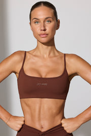 Adjust - Twist Back Scoop Neck Sports Bra in Chocolate - iAM Fashions