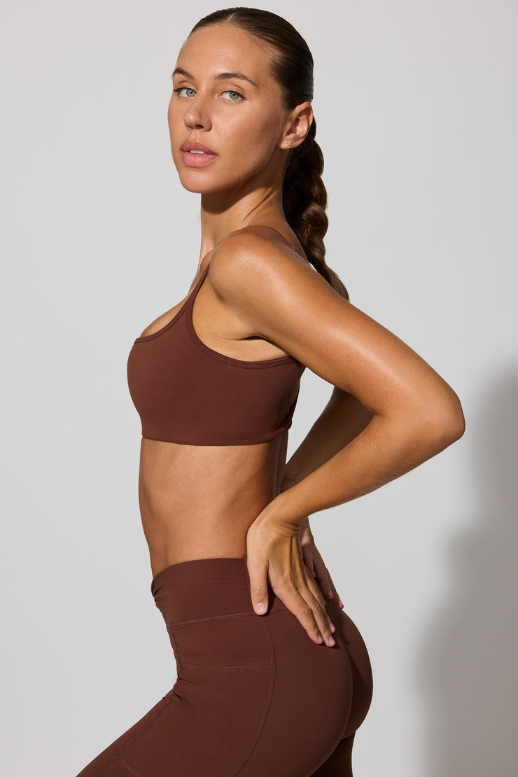 Adjust - Twist Back Scoop Neck Sports Bra in Chocolate - iAM Fashions