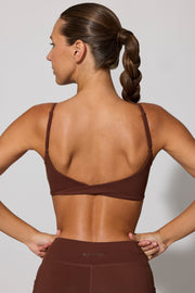 Adjust - Twist Back Scoop Neck Sports Bra in Chocolate - iAM Fashions