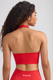 Define Luxe Halterneck Sports Bra in Poppy Red - iAM Fashions