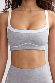 Soft Active Contrast-Trim Sports Bra in Ice Grey - iAM Fashions