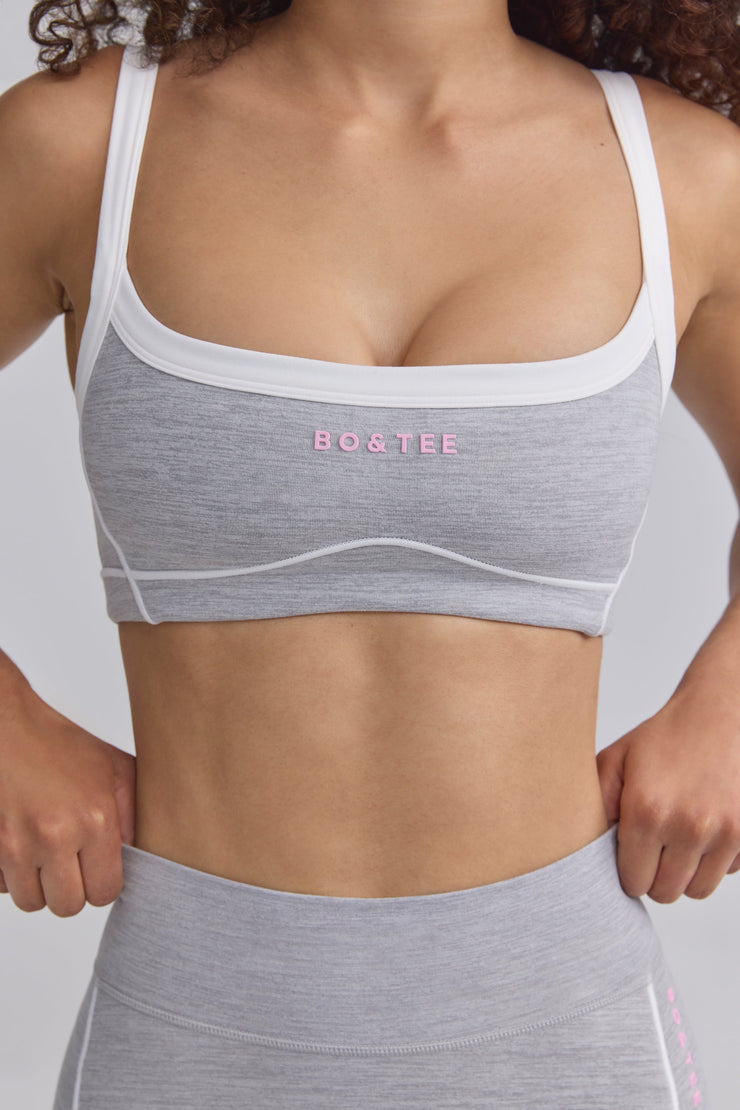 Soft Active Contrast-Trim Sports Bra in Ice Grey - iAM Fashions